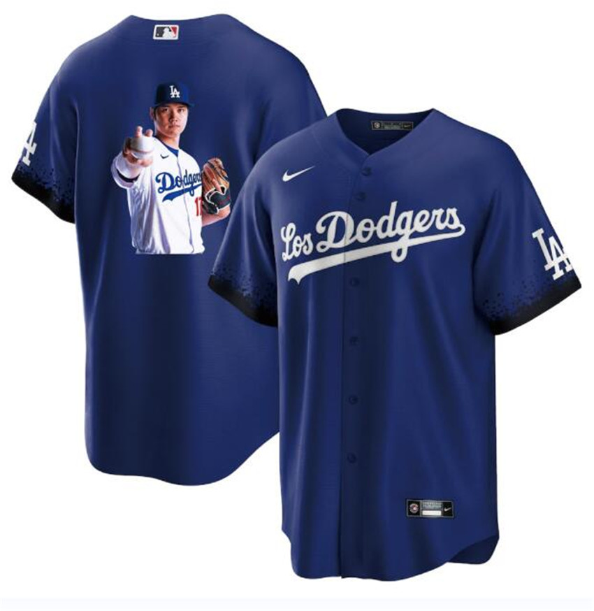 Men's Blue Angeles Dodgers #17 Shohei Ohtani Big Logo City Connect Cool Base Stitched Jersey